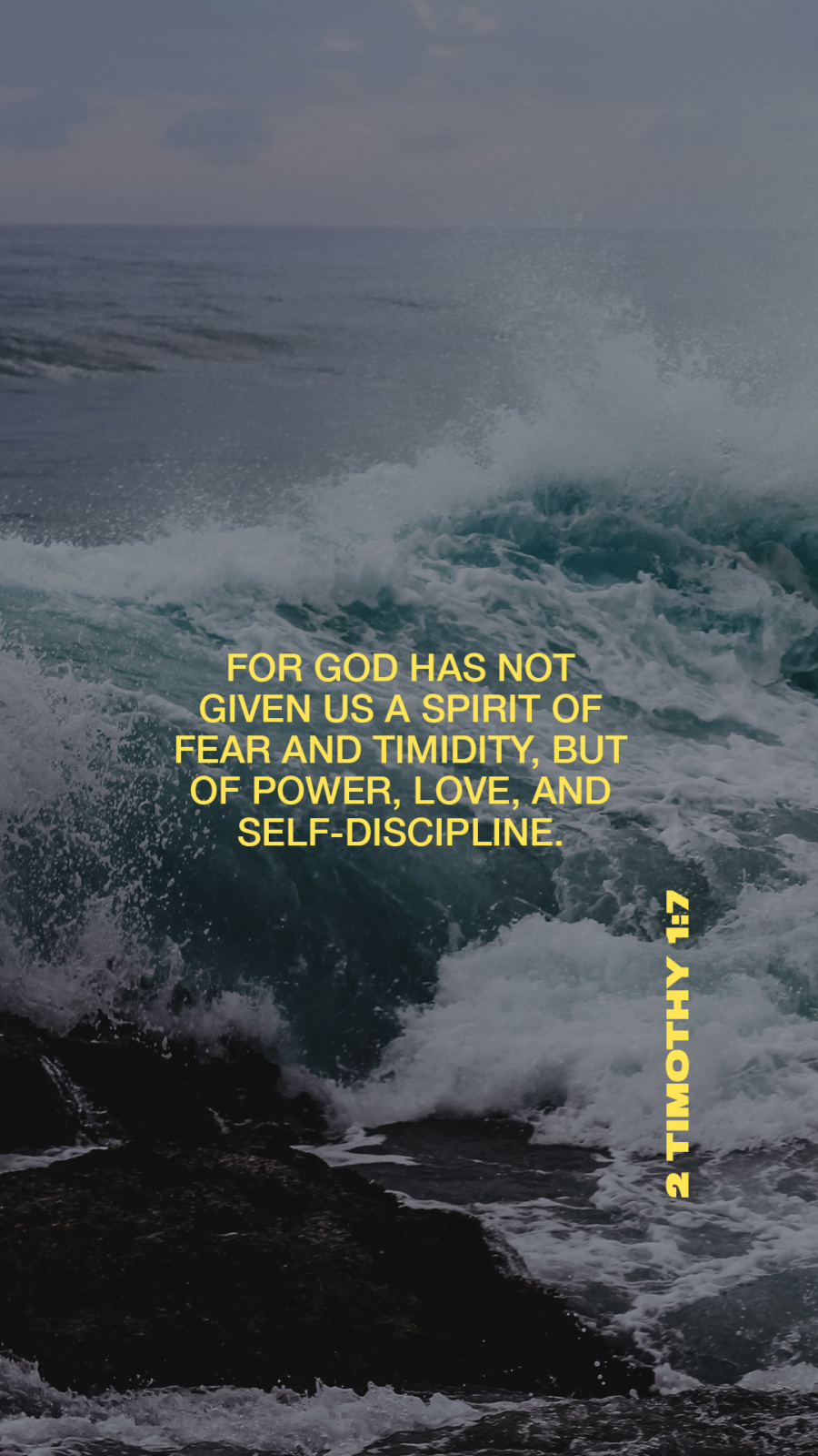 “For God has not given us a spirit of fear and timidity, but of power, love, and self-discipline.” (2 Timothy 1:7)